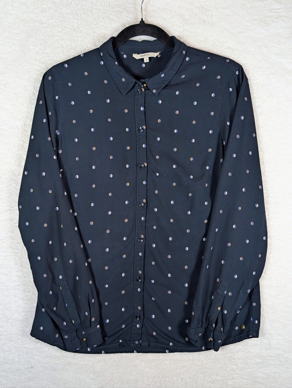 405-Sandwich_Navy Polka Dot Long-Sleeve Button-Up Shirt